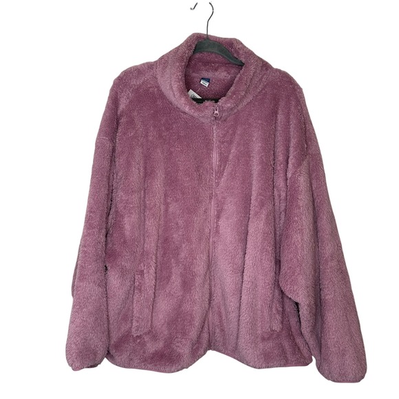 Old Navy Womens 4X Plush Sherpa‎ Fleece Zip Up Jacket Coat Purple NWT - Picture 1 of 11